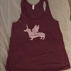 American Apparel Burgundy Tank Top with Unicorn Dachshund Print